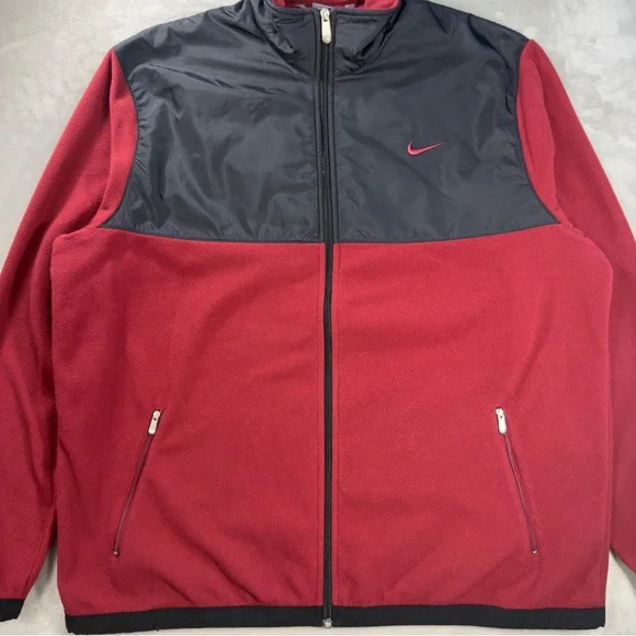 Y2K Nike Fleece Jacket Men's Sz 2XL Red Black Full Zip Travis Scott Mini Swoosh - Picture 2 of 11